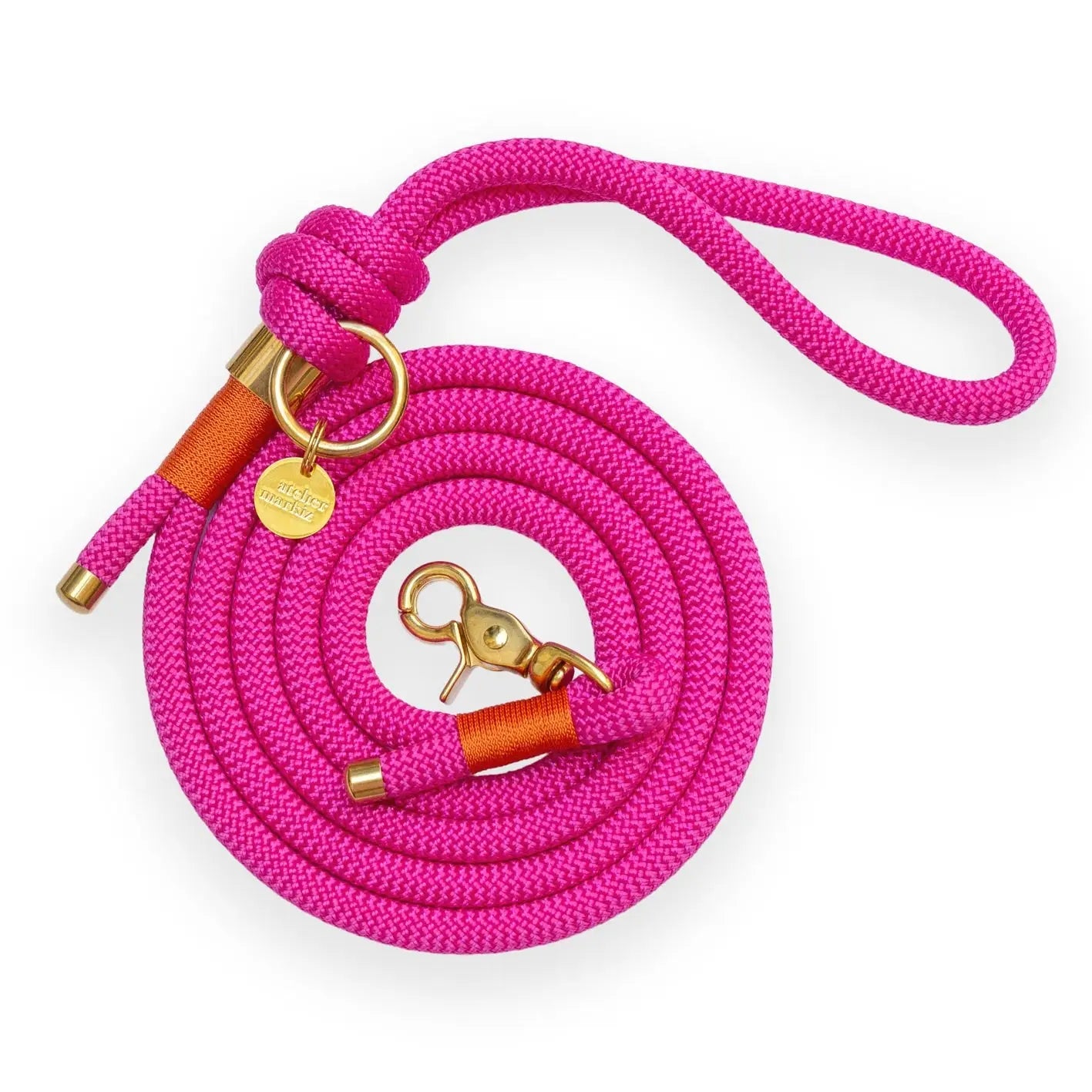 Ibiza Hondenriem van Touw – Fuchsia & Mandarijnoranje