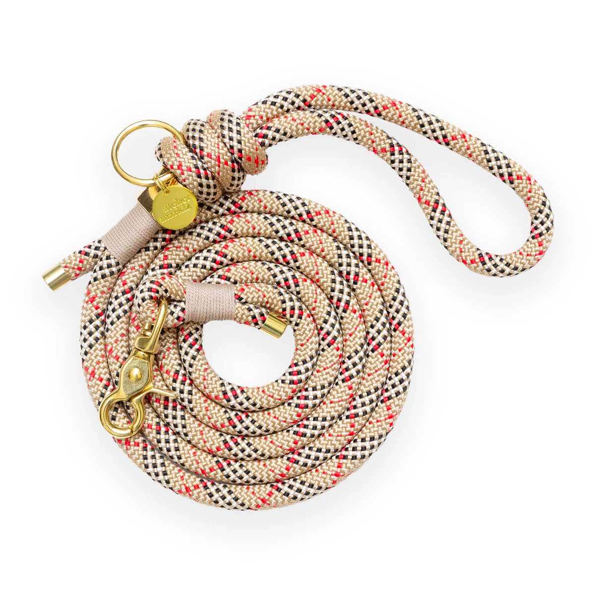 Set: Rope Collar + Leash | Beige with Plaid Pattern